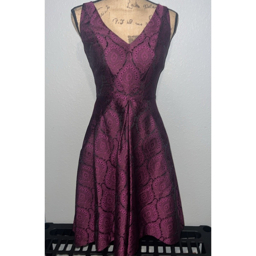 Yoana Baraschi Fit and Flare Dress Women 2 Purple Excellent Made in USA Damask